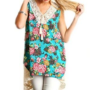Umgee JadeFloral Lace Tunic, S, FINAL PRICE
